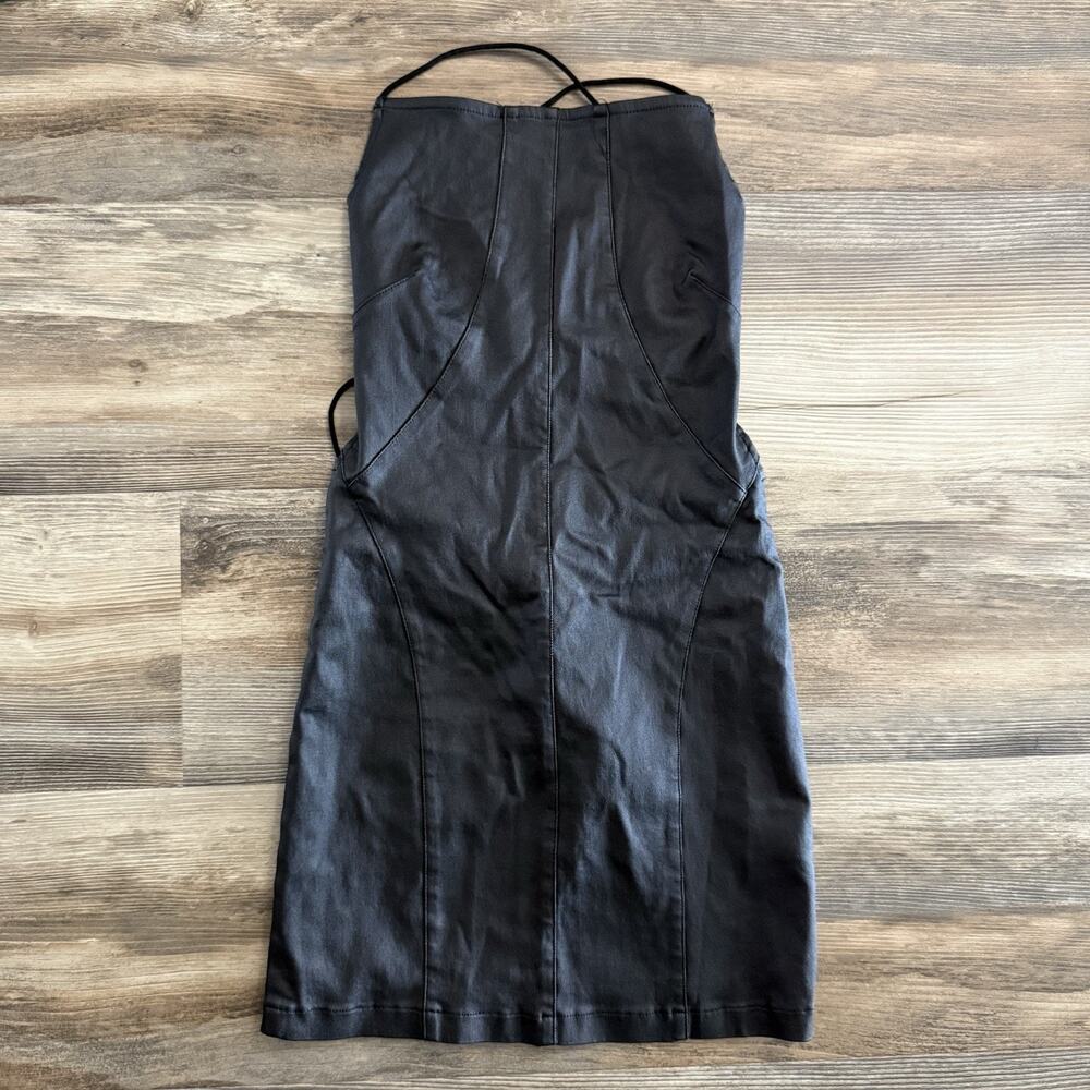 Edikted Faux Leather Black Bodycon Mini Dress Lace-Up Back Women’s M Y2K Grunge